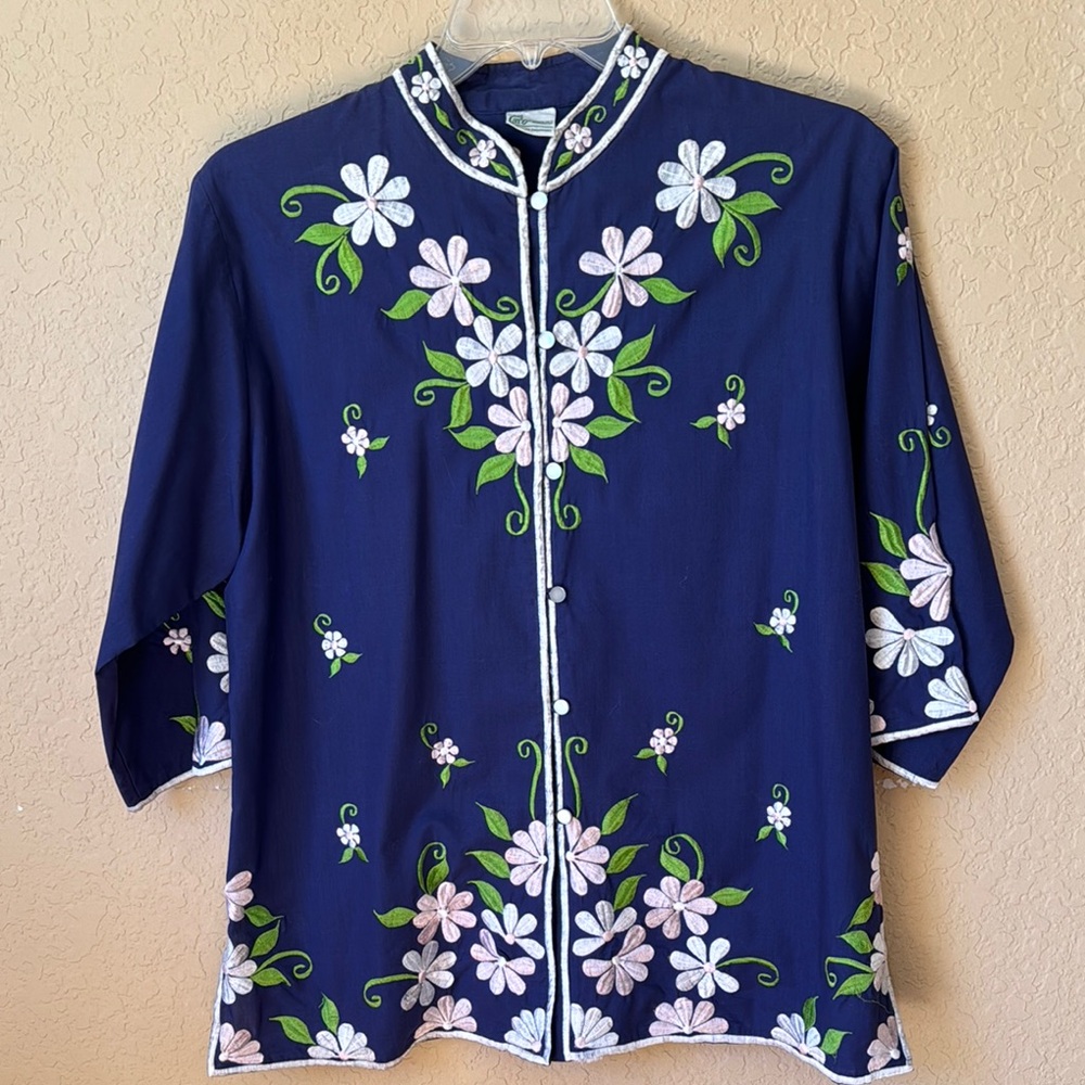 Vintage Hawaiian 3/4 Sleeve Mandarin Collar Tunic